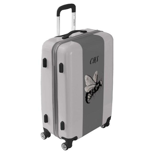 Black White Illustration Gothic Bee Skull on Wings Luggage (Rotated Left)