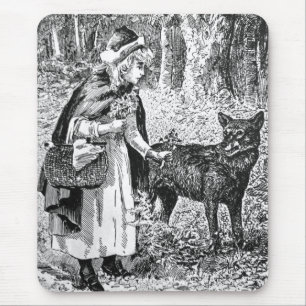 Black White Illustration Red Riding Hood Wolf Mouse Pad