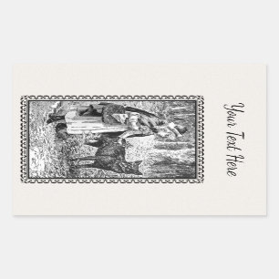 Black White Illustration Riding Hood Wolf Frame Rectangular Sticker