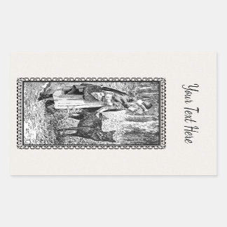 Black White Illustration Riding Hood Wolf Frame Rectangular Sticker
