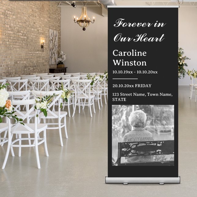 Black White Image Death Funeral Memorial Ceremony Retractable Banner (Creator Uploaded)