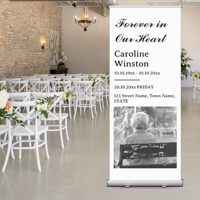 Black White Image Death Funeral Memorial Ceremony Retractable Banner (Creator Uploaded)