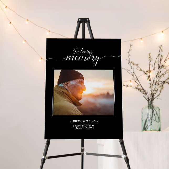 Black & White In Loving Memory Funeral Memorial Foam Board (In Situ (Stand))