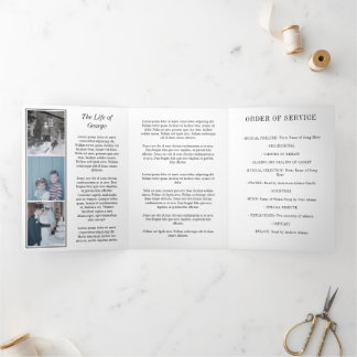 Black White In Loving Memory Photo Funeral Tri-Fold Program