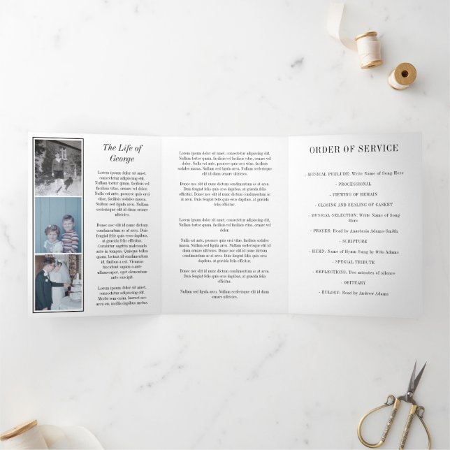 Black White In Loving Memory Photo Funeral Tri-Fold Program (Inside)