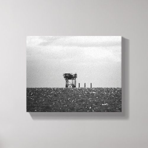 Black  White Industrial Platform in Ocean 8x10 Canvas Print