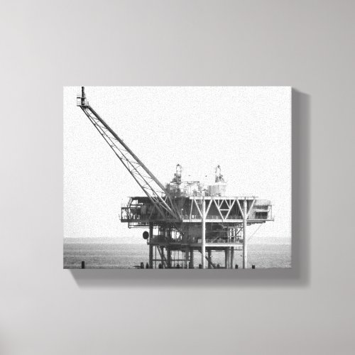 Black  White Industrial Rig in the Gulf 8x10 Canvas Print