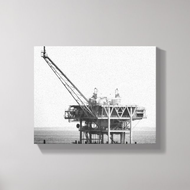 Black & White Industrial Rig in the Gulf 8x10 Canvas Print (Front)