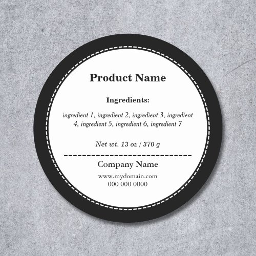 Black  White Ingredient List Label Sticker