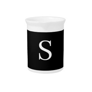 Black & White Initial Letter Monogrammed Plain Beverage Pitcher