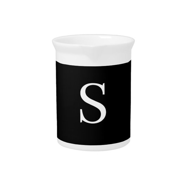 Black & White Initial Letter Monogrammed Plain Beverage Pitcher (Front)