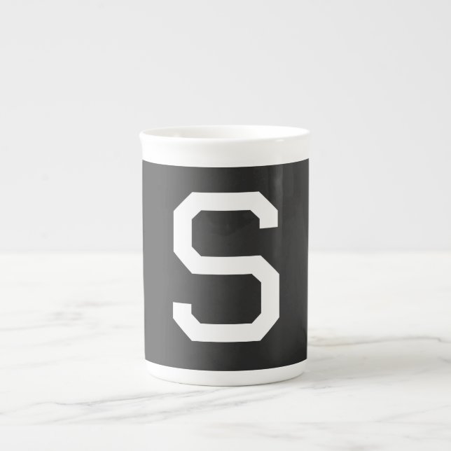 Black & White Initial Letter Monogrammed Plain Bone China Mug (Front)