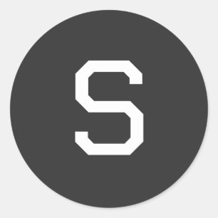 Black & White Initial Letter Monogrammed Plain Classic Round Sticker
