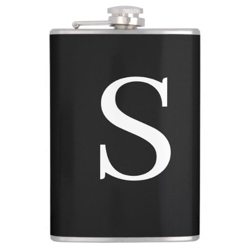 Black  White Initial Letter Monogrammed Plain Flask