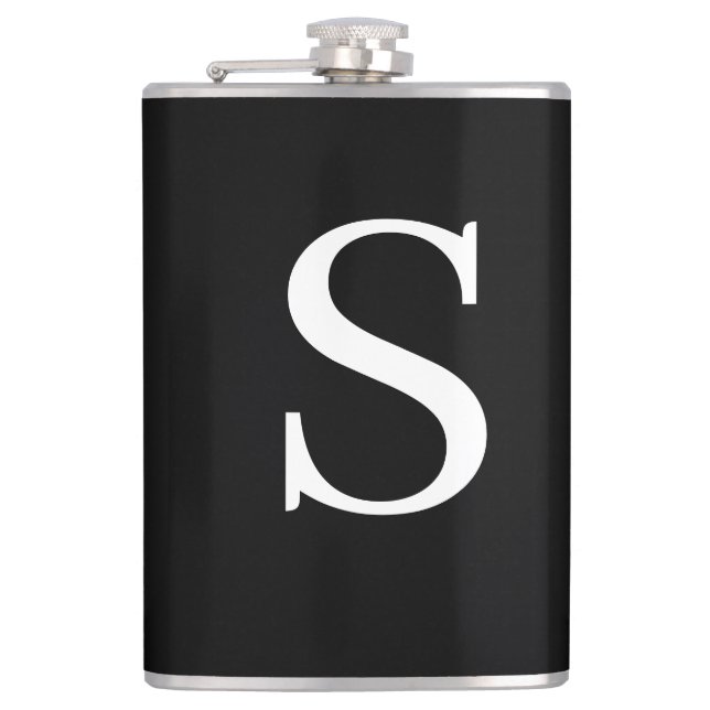 Black & White Initial Letter Monogrammed Plain Flask (Front)