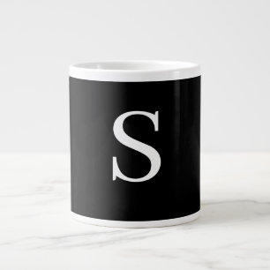 Black & White Initial Letter Monogrammed Plain Giant Coffee Mug
