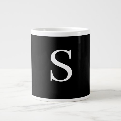 Black  White Initial Letter Monogrammed Plain Giant Coffee Mug