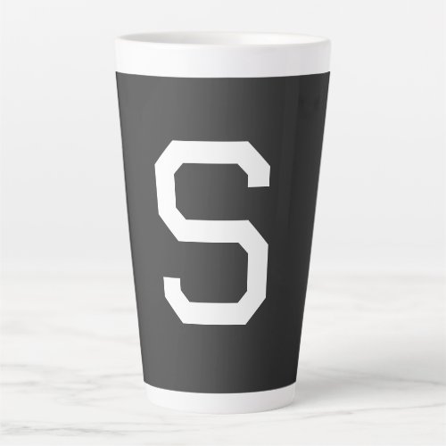 Black  White Initial Letter Monogrammed Plain Latte Mug