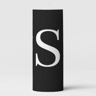 Black & White Initial Letter Monogrammed Plain Pillar Candle