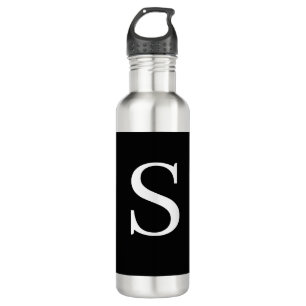 Black & White Initial Letter Monogrammed Plain Stainless Steel Water Bottle