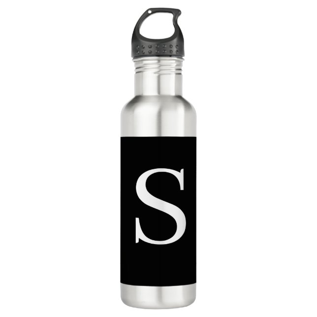 Black & White Initial Letter Monogrammed Plain Stainless Steel Water Bottle (Front)