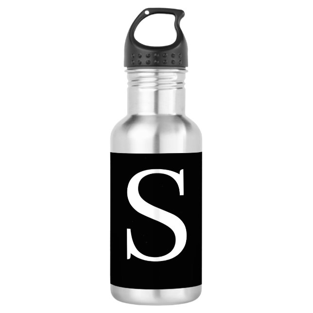 Black & White Initial Letter Monogrammed Plain Stainless Steel Water Bottle (Front)