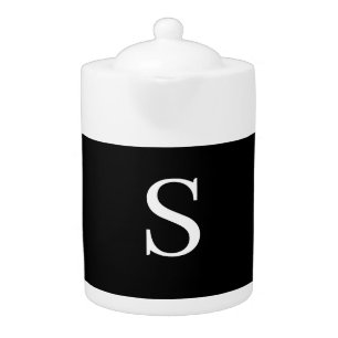 Black & White Initial Letter Monogrammed Plain Teapot