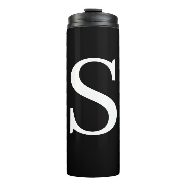 Black & White Initial Letter Monogrammed Plain Thermal Tumbler (Front)