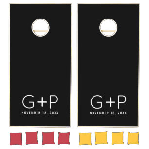 Black White Initial Modern Monogram  Cornhole Set