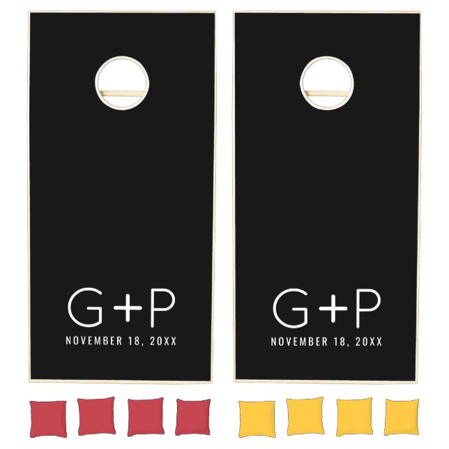 Black White Initial Modern Monogram  Cornhole Set (Set)