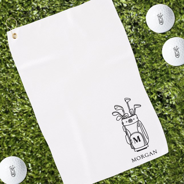 Black White Initial Monogram Golf Towel (Monogram Golf Bag Golf Towel)
