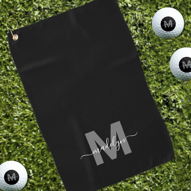 Black White Initial Name Monogram Golf Towel (Black White Initial Name Monogram Golf Towel)
