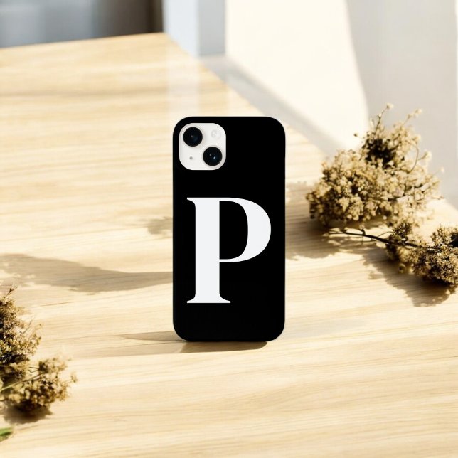 Black White Initial Personalized Monogram Design  Iphone Case (Creator Uploaded)