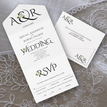 Black White Initials And Ampersand  Rose Wedding All In One Invitation by weddings_ at Zazzle