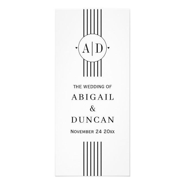 Black, white initials and stripes wedding program (Front)