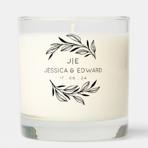Black White Initials Couple Name Wedding Botanical Scented Candle
