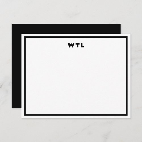 Black White Initials Monogram Modern Note Card