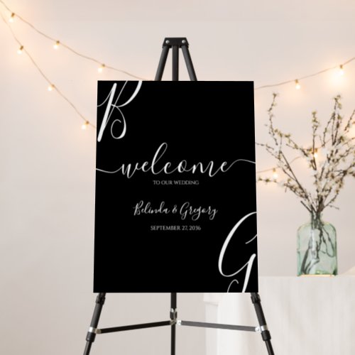 Black  White Initials Wedding Welcome Sign