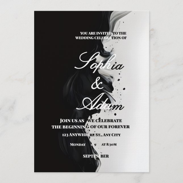 Black & White Ink Art Wedding Invitation (Front)