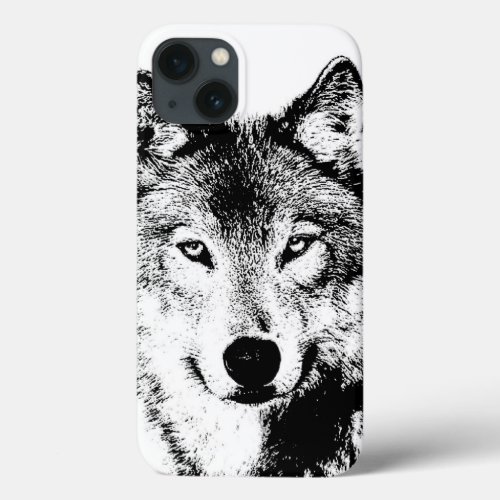 Black White Ink Artwork Wolf iPhone 13 Case