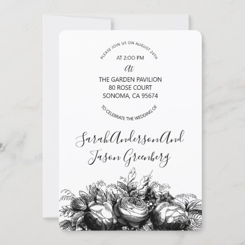 Black  White Ink Wash Roses Wedding Invitation