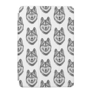 Black & White Ink & Watercolor Siberian Husky iPad Mini Cover