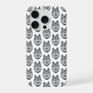 Black & White Ink & Watercolor Siberian Husky iPhone 15 Pro Case