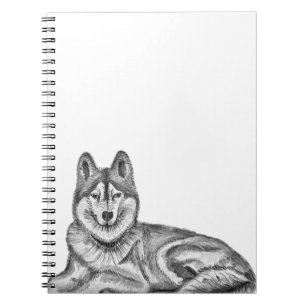 Black & White Ink & Watercolor Siberian Husky Notebook