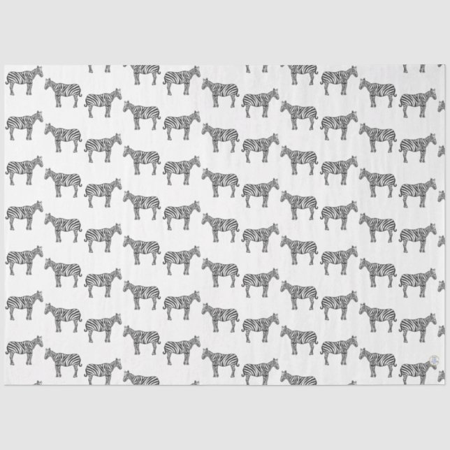 Black White Ink Zebra Safari Zoo Animal Wildlife Tissue Paper (Front)