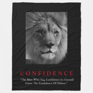 Black White Inspirational Confidence Lion Fleece Blanket