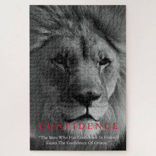 Black White Inspirational Confidence Lion Jigsaw Puzzle