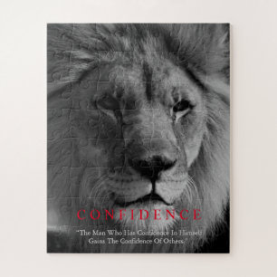Black White Inspirational Confidence Lion Jigsaw Puzzle