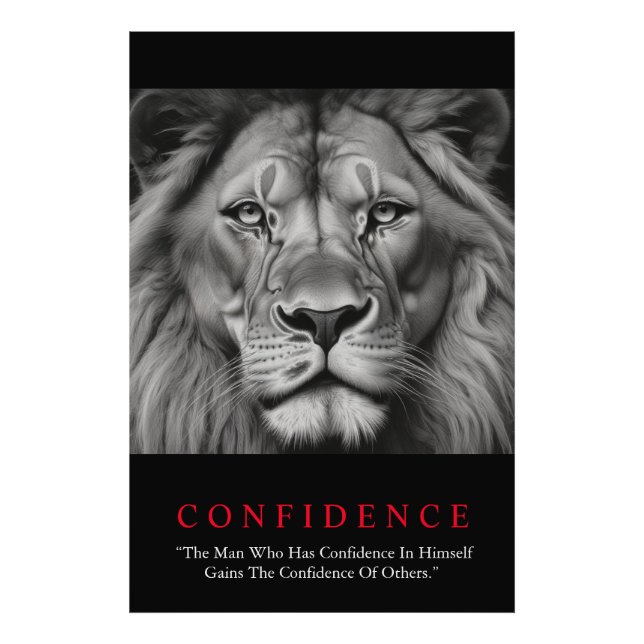 Black White Inspirational Confidence Lion Photo Print (Front)