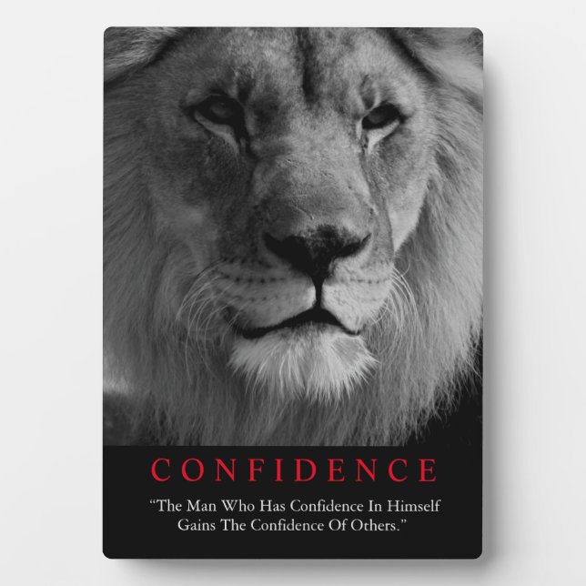 Black White Inspirational Confidence Lion Plaque (Front)